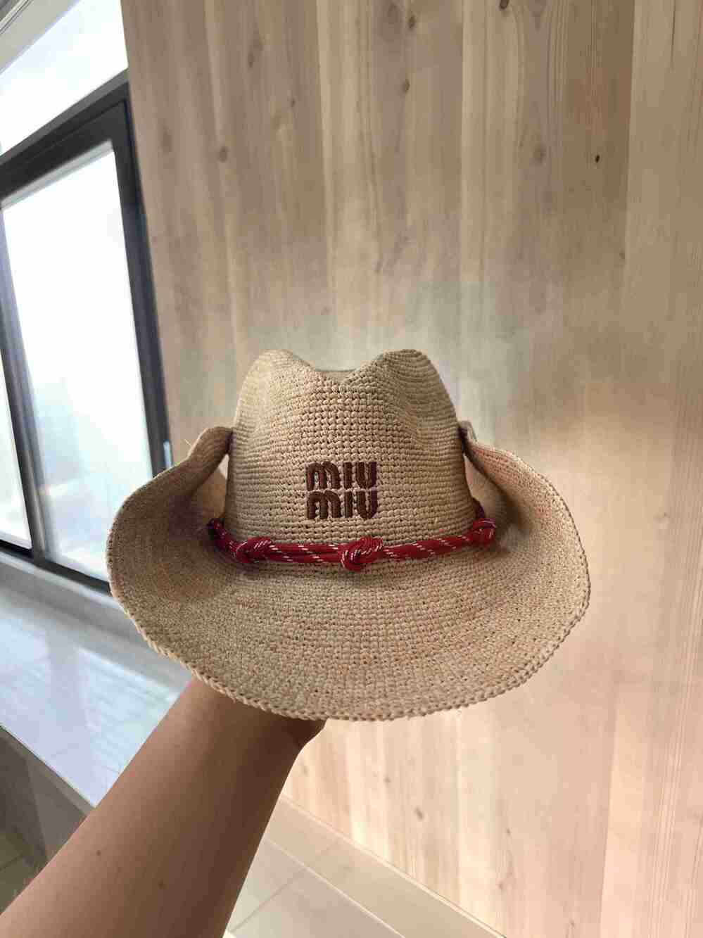 ✨Miu Miu Raffia Western Cowboy Hat Red Knot Band